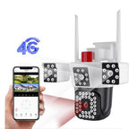 Cameră de supraveghere WiFi pentru exterior, 3 lentile, PTZ, IP66, vedere nocturnă