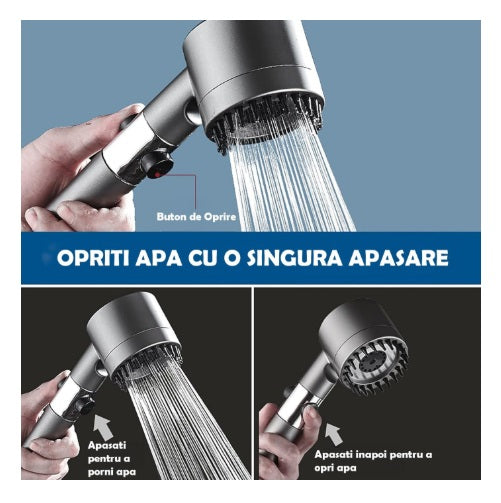 Para Cap De Dus de inalta presiune, 3 functii diferite si perie atasata