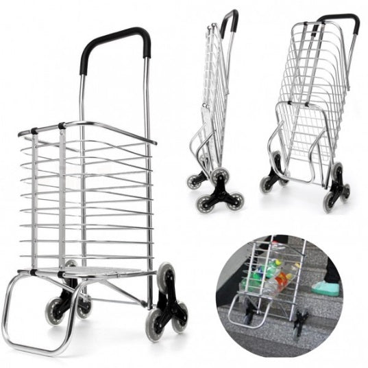 Carucior metalic pentru cumparaturi Grocery Basket, maxim 65 kg, pliabil, roti triple