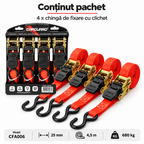 Conținut pachet Carguard CFA006 cu 4 chingi de fixare