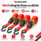 Set Carguard CFA006, chingi de 25 mm x 4,5 m, capacitate 680 kg