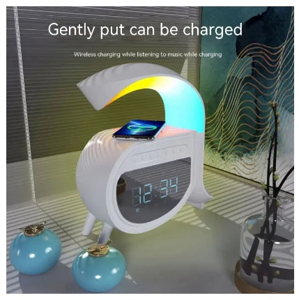 Încărcător fără fir, 15W Ceas deşteptător, Muzică, 4-în-1, Difuzor Bluetooth – imagine 3