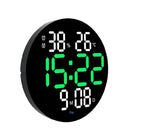 Ceas digital LED de perete, cu telecomandă, încărcare USB, rotund, afisaj alb-verde