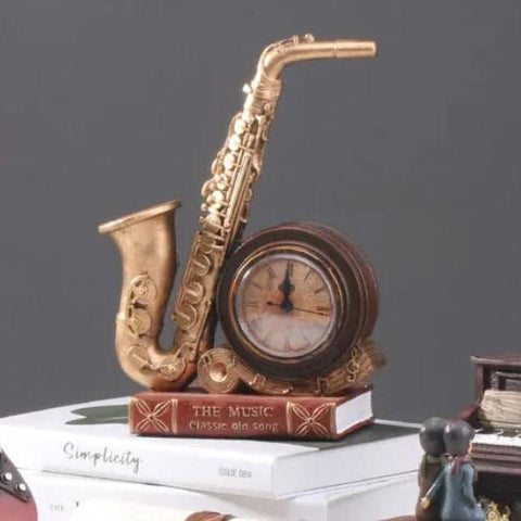 Ceas decorativ de masă saxofon, vintage, 27 cm