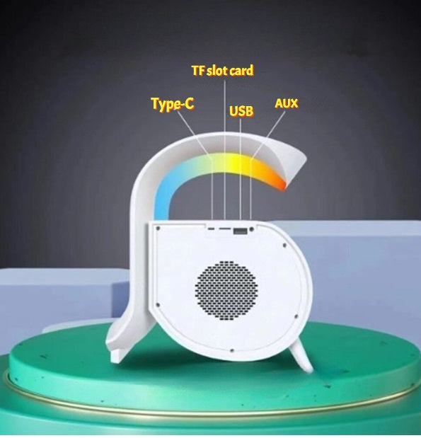 Încărcător fără fir, 15W Ceas deşteptător, Muzică, 4-în-1, Difuzor Bluetooth – imagine 6