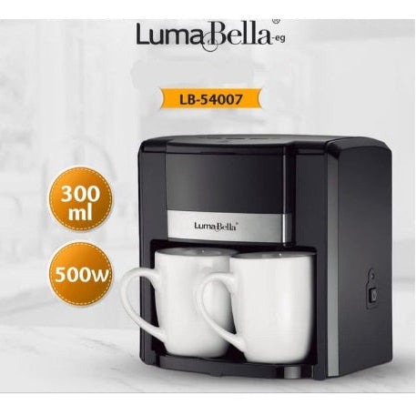 LumaBella Mașină de cafea cu filtru 500W, cu 2 cesti, aparat de cafea cu filtru (inclus)/rezervor de 300 ml/(LB-54007)