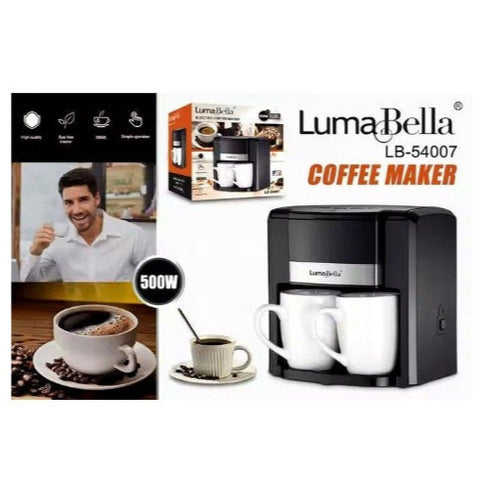 LumaBella Mașină de cafea cu filtru 500W, cu 2 cesti, aparat de cafea cu filtru (inclus)/rezervor de 300 ml/(LB-54007)