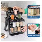 Set 18 recipiente condimente cu suport rotativ, 34x23 cm, pivotant 360°, cutie single 100ML – imagine 3