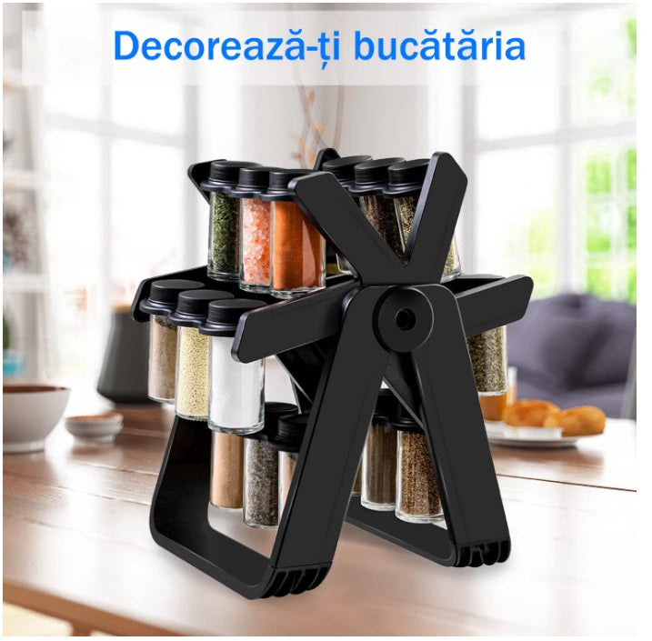 Set 18 recipiente condimente cu suport rotativ