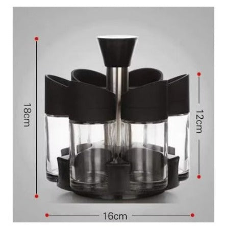 Set recipiente pentru condimente, suport rotativ, 6 recipiente, 18x16x12cm, negru – imagine 3