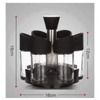 Set recipiente pentru condimente, suport rotativ, 6 recipiente, 18x16x12cm, negru – imagine 3