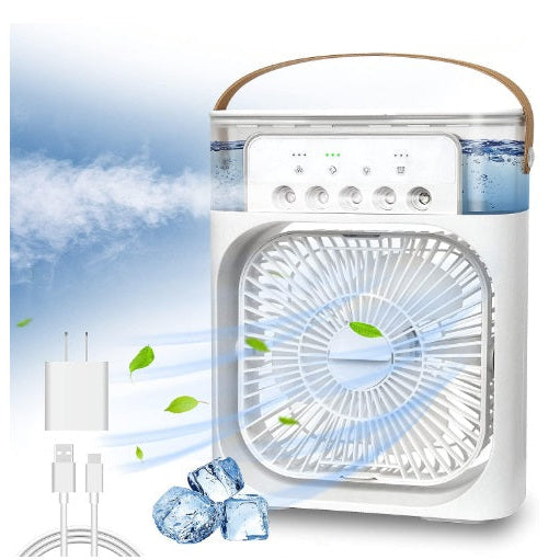 Mini Aer Conditionat portabil, Ventilator portabil 3 în 1: racorire, umidificare și iluminare în 7 culori, Incarcare USB