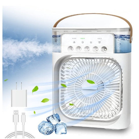 Mini Aer Conditionat portabil, Ventilator portabil 3 în 1: racorire, umidificare și iluminare în 7 culori, Incarcare USB