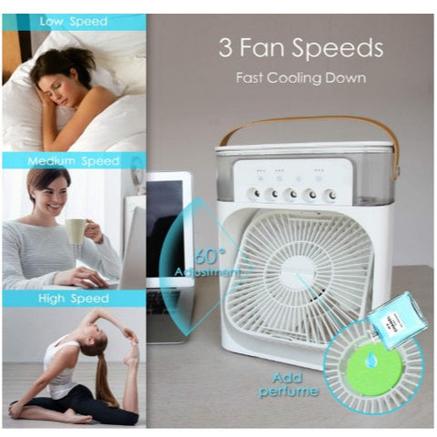 Mini Aer Conditionat portabil, Ventilator portabil 3 în 1: racorire, umidificare și iluminare în 7 culori, Incarcare USB