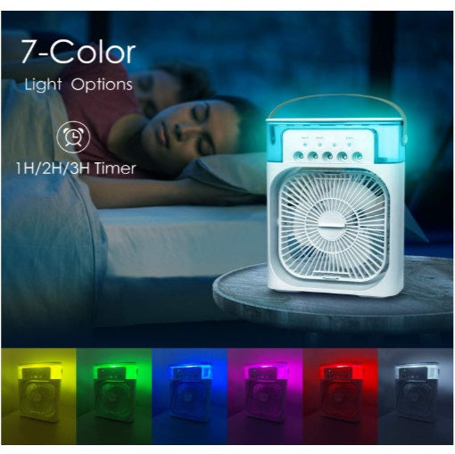 Mini Aer Conditionat portabil, Ventilator portabil 3 în 1: racorire, umidificare și iluminare în 7 culori, Incarcare USB