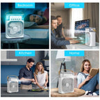 Răcitor de aer portabil 3 în 1, ventilator, umidificator, iluminare LED în 7 culori, alimentare USB