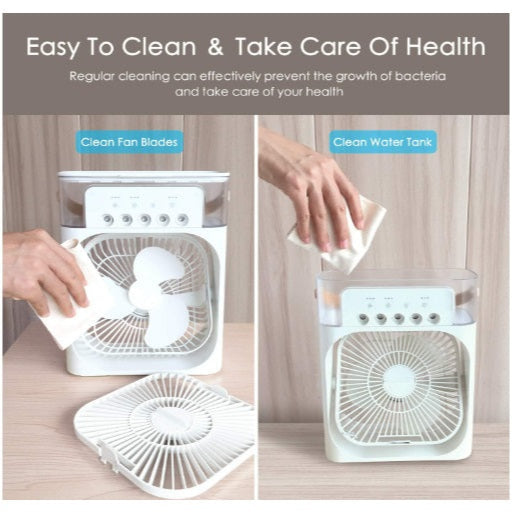 Mini Aer Conditionat portabil, Ventilator portabil 3 în 1: racorire, umidificare și iluminare în 7 culori, Incarcare USB