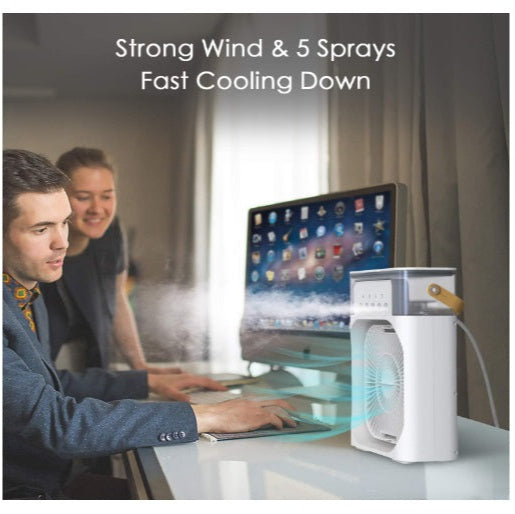 Mini Aer Conditionat portabil, Ventilator portabil 3 în 1: racorire, umidificare și iluminare în 7 culori, Incarcare USB