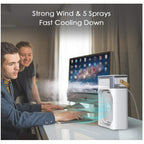 Răcitor de aer portabil 3 în 1, ventilator, umidificator, iluminare LED în 7 culori, alimentare USB