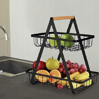 Coș pentru fructe metalic pentru fructe și legume cu 2 etaje, 27x17 cm – imagine 2