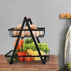 Coș pentru fructe metalic pentru fructe și legume cu 2 etaje, 27x17 cm – imagine 4