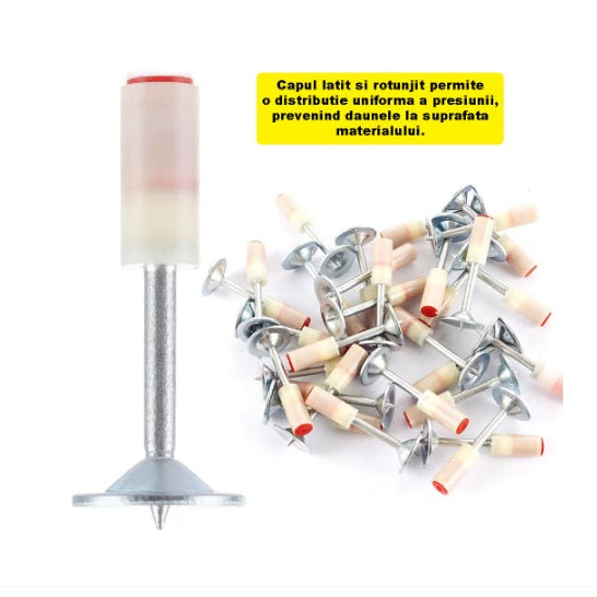 Set Cuie Tip Ciuperca Pentru Pistol, Cu Autopropulsare, 100 Bucati, 7.2 mm, Alb/Argintiu