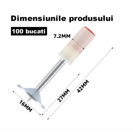 Set Cuie Tip Ciuperca Pentru Pistol, Cu Autopropulsare, 100 Bucati, 7.2 mm, Alb/Argintiu