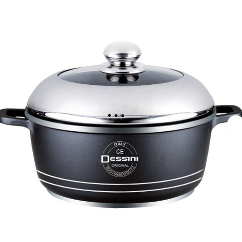 Oala din aluminiu turnat teflonat, NEW DESSINI, Cu capac inclus,22 cm