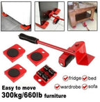 Set pentru mutat mobila și obiecte grele, 5 piese, cu 4 role a câte 8 roți și 1 cric