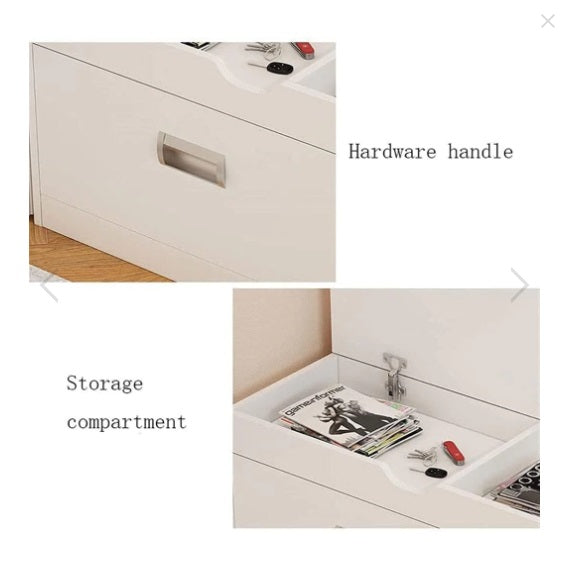 Dulap pentru pantofi tip bancheta, 80 x 30 x 51 cm, Alb/Maro/Gri