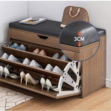 Dulap pentru pantofi tip bancheta, 80 x 30 x 51 cm, Alb/Maro/Gri