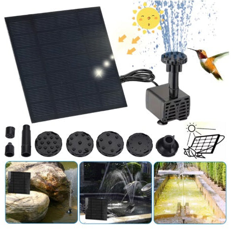 Fantana solara, cu panou solar, 6 duze, Pompa arteziana pentru fantana, 200L/h, 7V 1.5W, Instalare usoara, Silicon monocristalin, pentru iaz, rezervor de peste, gradina, baie de pasari.