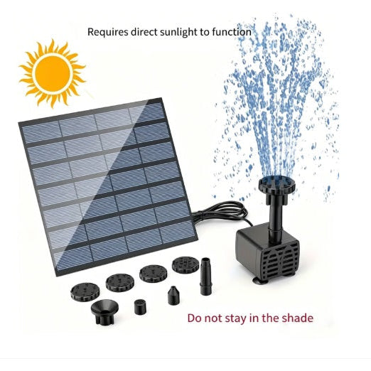 Fantana solara, cu panou solar, 6 duze, Pompa arteziana pentru fantana, 200L/h, 7V 1.5W, Instalare usoara, Silicon monocristalin, pentru iaz, rezervor de peste, gradina, baie de pasari.
