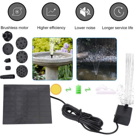 Fantana solara, cu panou solar, 6 duze, Pompa arteziana pentru fantana, 200L/h, 7V 1.5W, Instalare usoara, Silicon monocristalin, pentru iaz, rezervor de peste, gradina, baie de pasari.