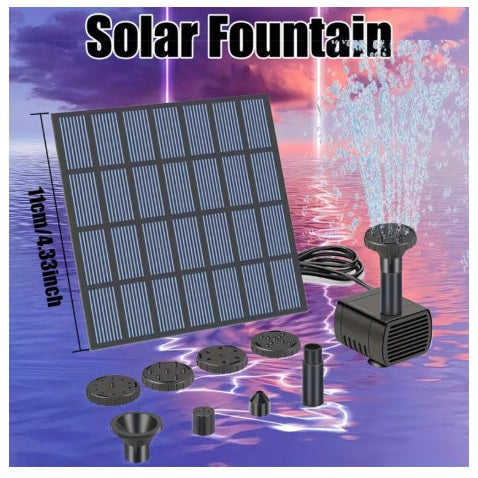 Fantana solara, cu panou solar, 6 duze, Pompa arteziana pentru fantana, 200L/h, 7V 1.5W, Instalare usoara, Silicon monocristalin, pentru iaz, rezervor de peste, gradina, baie de pasari.