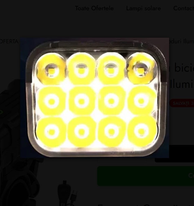 Far LED pentru bicicletă, afișaj digital, 12 LED-uri, 5 moduri și claxon – imagine 4