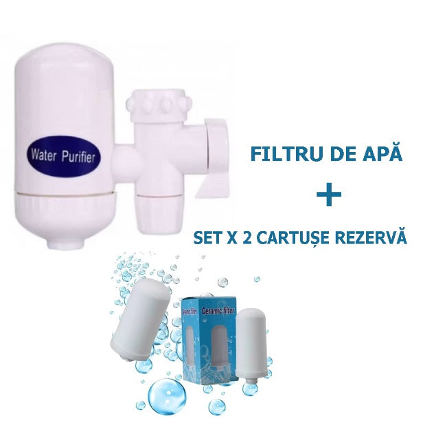 Filtru pentru apă curentă Water Purifier, cărbune activ + Set 2 x Cartușe rezervă