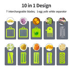 Feliator multifuncțional 10 în 1, Inox, Recipient stocare, 7 accesorii interschimbabile