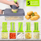 Feliator multifuncțional 10 în 1, Inox, Recipient stocare, 7 accesorii interschimbabile