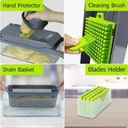 Feliator multifuncțional 10 în 1, Inox, Recipient stocare, 7 accesorii interschimbabile