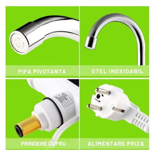 Robinet electric pentru apa calda instant, afisaj LCD, 360 grade, temperatura reglabila, putere 3KW