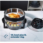 cuptor cu halogen LIVIVO 17L cu element de autocurățare de 1400 W și comenzi analogice ușoare, accesorii inclusiv inel de prelungire, suporturi și clești (negru) și (gri)