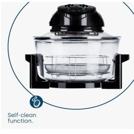 cuptor cu halogen LIVIVO 17L cu element de autocurățare de 1400 W și comenzi analogice ușoare, accesorii inclusiv inel de prelungire, suporturi și clești (negru) și (gri)