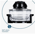 cuptor cu halogen LIVIVO 17L cu element de autocurățare de 1400 W și comenzi analogice ușoare, accesorii inclusiv inel de prelungire, suporturi și clești (negru) și (gri)