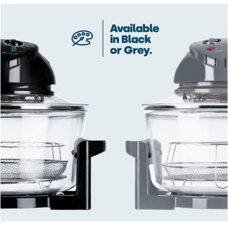cuptor cu halogen LIVIVO 17L cu element de autocurățare de 1400 W și comenzi analogice ușoare, accesorii inclusiv inel de prelungire, suporturi și clești (negru) și (gri)