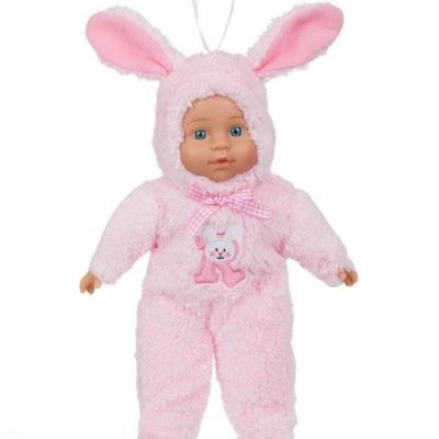 Păpușă bebeluș, îmbracată cu costum de iepuraș, roz – imagine 3