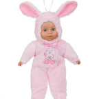Păpușă bebeluș, îmbracată cu costum de iepuraș, roz – imagine 3