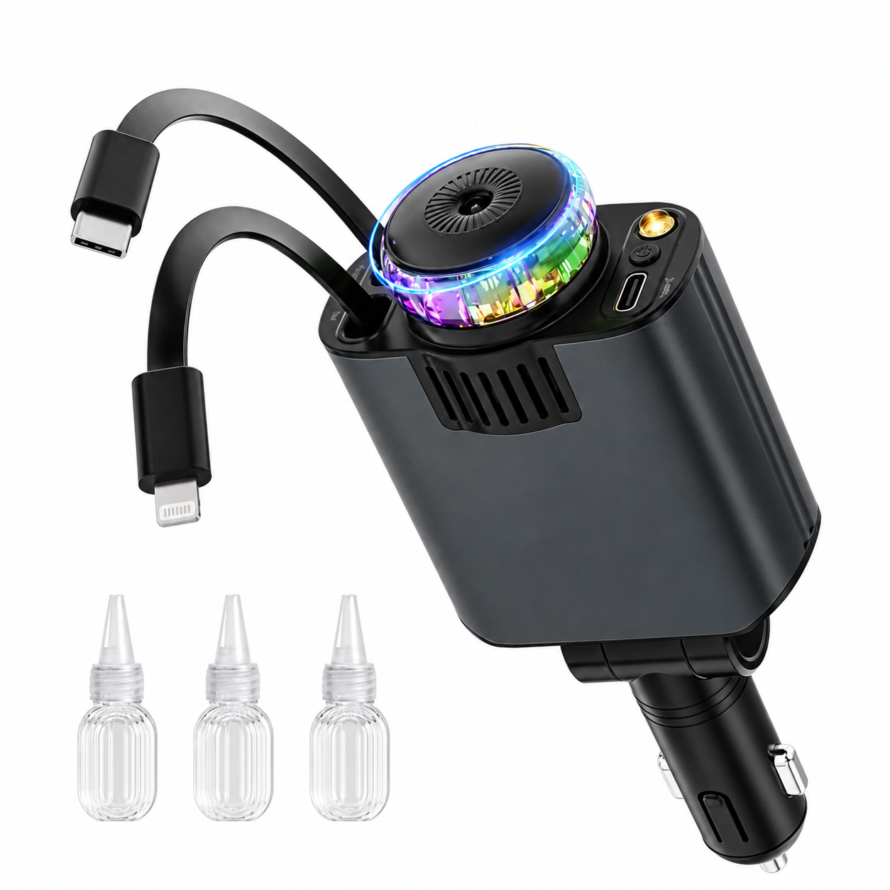 Încărcător auto și trei flacoane pentru aromă