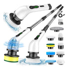 Perie electrica 9 in 1 rotativa pentru curatare eficienta fara efort, maner extensibil, multifunctionala fara fir, baterie cu incarcare USB tip C, 2500mAh, pentru diverse suprafete, cu 9 capete detasabile