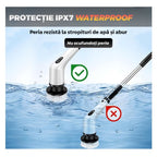 Perie electrica 9 in 1 rotativa pentru curatare eficienta fara efort, maner extensibil, multifunctionala fara fir, baterie cu incarcare USB tip C, 2500mAh, pentru diverse suprafete, cu 9 capete detasabile